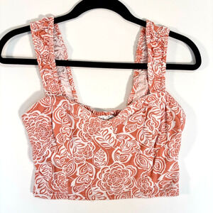 Midnight Sky Floral Crop Top Medium Smocked Back Bustier Orange White Cottage